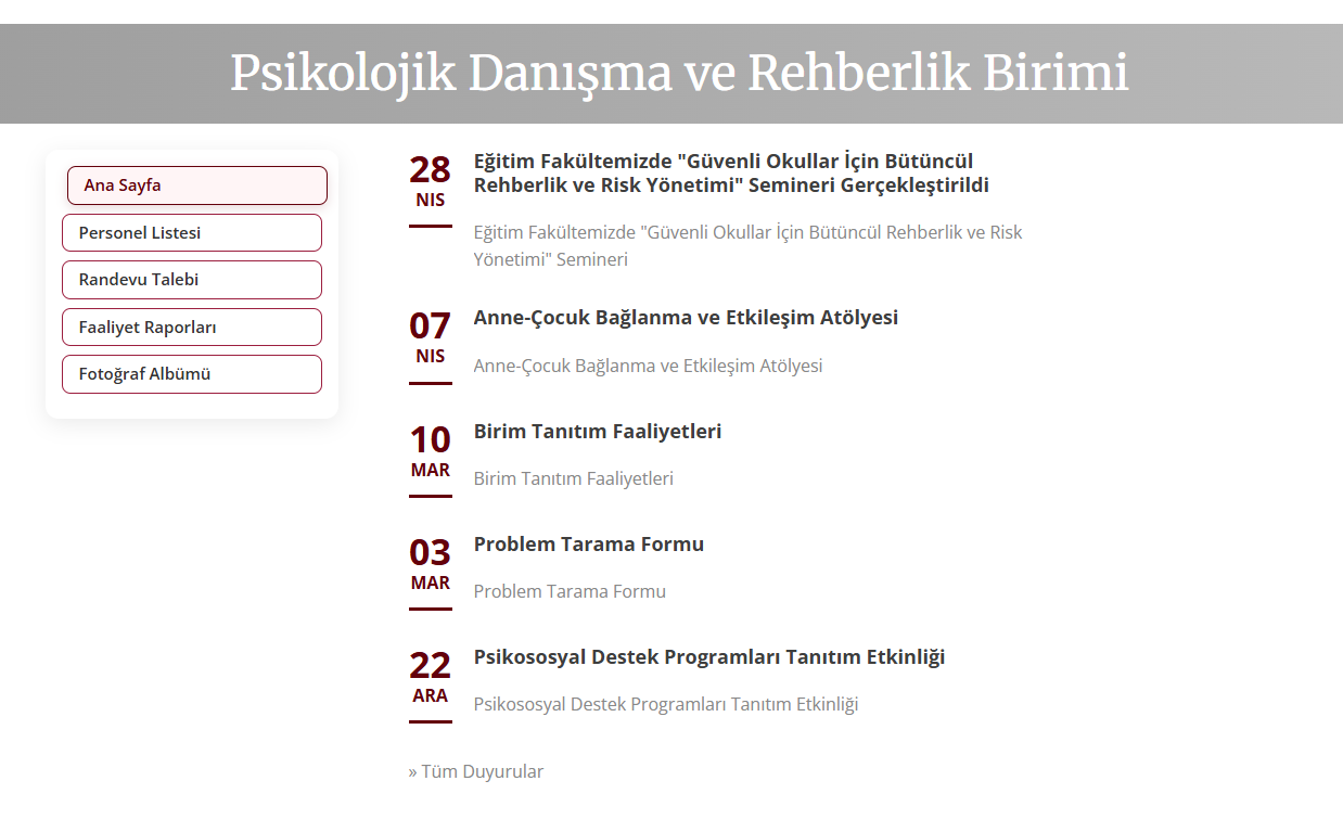 Psikolojik Danışma ve Rehberlik Birimi